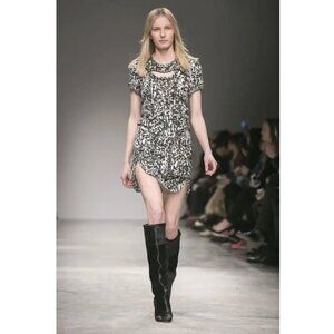 Isabel Marant Quilame Leopard 100% Silk Short Sleeve Mini Dress, EU 40, US 8